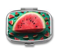 Dream Watermelon Pill Box 2 Compartments Portable Travel Pill Case Mini Medicine Organizer for Pocket Purse Metal Waterproof Medicine Container Holder Vitamin Fish Oil