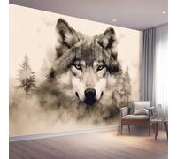 Dream Wolf Forest Trees Photo Wallpaper, Non-Woven Decoration Poster Picture Wall Mural, Black Apricot Large Wall Murals Hd Printing Water Proof for Living Room Bedroom Bathroom - 250 x 175 cm (W x H)