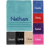 Dream Zone Personalised Embroidered Towels Set ANY NAME | Face Cloth | Hand Towel | Bath Towel | Bath Sheet | Beach Swimming Towel 100% Egyptian Cotton 550GSM (Face Cloth, Aqua)