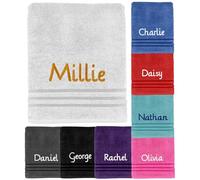 Dream Zone Personalised Embroidered Towels Set ANY NAME | Face Cloth | Hand Towel | Bath Towel | Bath Sheet | Beach Swimming Towel | Supreme 100% Egyptian Cotton 550GSM (Bath Towel, White)