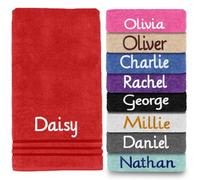 Dream Zone Personalised Embroidered Towels Set ANY NAME | Face Cloth | Hand Towel | Bath Towel | Bath Sheet | Beach Swimming Towel 100% Egyptian Cotton 550GSM (Bath Towel, Red)