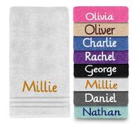 Dream Zone Personalised Embroidered Towels Set ANY NAME | Face Cloth | Hand Towel | Bath Towel | Bath Sheet | Beach Swimming Towel | Supreme 100% Egyptian Cotton 550GSM (Hand Towel, White)