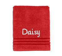 Dream Zone Personalised Embroidered Towels Set ANY NAME | Face Cloth | Hand Towel | Bath Towel | Bath Sheet | Beach Swimming Towel | Supreme 100% Egyptian Cotton 550GSM (Bath Sheet, Red)