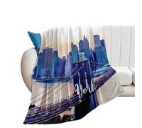 DreamAutumn 30x40in Flannel Fleece Plush Throw Blankets New York City Bridge Cityscape Throws Super Soft Fuzzy Cozy Microfiber Lightweight Warm Air Conditioning Blanket for Bed Chair Car Couch Sofa