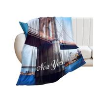 DreamAutumn 30x40in Flannel Fleece Throw Blanket for Couch Office Bed Sofa Home Decor New York City Bridge Cityscape Lightweight Plush Fuzzy Cozy Soft Blankets And Throws for Girls All Season Use
