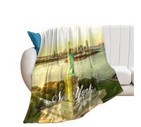 DreamAutumn 40x50in Flannel Fleece Plush Throw Blankets New York City Statue of Liberty Cityscape Throws Super Soft Fuzzy Cozy Microfiber Warm Air Conditioning Blanket for Bed Chair Car Couch Sofa