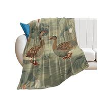 DreamAutumn 50x60in Flannel Fleece Throw Blanket for Couch Office Bed Teal Duck Aqua Floral Lightweight Plush Fuzzy Cozy Soft Blankets And Throws for Kids Students Girls All Season Use
