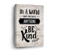 DreamAutumn Quotes Canvas Wall Art 12x16in,In A World Where You Can Be Anything Be Kind Canvas Print Wall Artwork Ready to Hang Rustic Wall Plaque Poster for Home Office Living Room Decoration