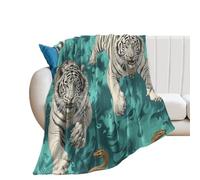 DreamAutumn Thicken Throw Blankets 30x40in White Tigers with Black Stripes Flannel Fleece Blankets for Bed Couch Sofa Chair Office, Microfiber Warm Cozy Fuzzy Plush Super Soft