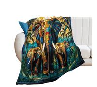 DreamAutumn Thicken Throw Blankets 50x60in Elephant Stained Glass Flannel Fleece Blankets for Bed Couch Sofa Chair Office, Microfiber Warm Cozy Fuzzy Plush Super Soft Blankets And Throws