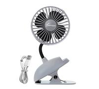 Dreambaby USB Tripod Clip on Fan - Portable Cooling Device for Stroller, Pram, Car Seat, Cot, Desk, Gym - Deluxe Caged Design in Grey