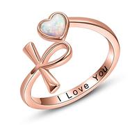 Dreamboat Ankh Heart Rings for Women 925 Sterling Silver Rose Gold Plated Opal Heart Band Ring Egyptian Jewelry Birthday Party Gifts