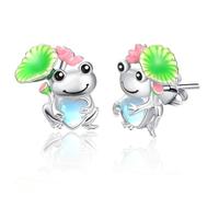Dreamboat Cute Animal Stud Earrings Sterling Silver Hypoallergenic Sensitive Ears Moonstone Heart Fashion Jewelry Gifts for Women Wife Daughter Grandchildren Her, 10mm, Sterling Silver, Moonstone