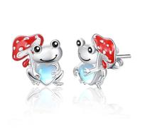 Dreamboat Cute Animal Stud Earrings Sterling Silver Hypoallergenic Sensitive Ears Moonstone Heart Fashion Jewelry Gifts for Women Wife Daughter Grandchildren Her, 13mm, Sterling Silver, Moonstone