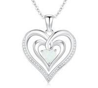 Dreamboat Double Heart Opal Necklace, Sterling Silver Heart Opal Necklace, Double Haert Pendant Jewelry Gift for Women, normal, Sterling Silver, Opal