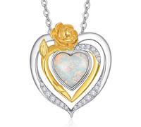 Dreamboat Double Heart Opal Necklace, Sterling Silver Heart Opal Necklace, Double Haert Pendant Jewelry Gift for Women, normal, Sterling Silver, Opal