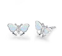 Dreamboat Opal Butterfly Moon Stud Earrings Sterling Silver Opal Butterfly Earrings Jewelry Gift for Women, Sterling Silver, Opal