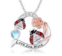 Dreamboat Sterling Silver Heart Flower Necklace Rose Sunflower Pendant for Women, normal, Sterling Silver, Moonstone