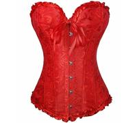 Dreamburn Bustiers Corsets Bridal Lingerie Lace up Satin Boned Corset Women's Gothic Corsets Cinchers Overbust Bodysuit , Red, Medium(UK6-8)