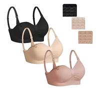 Dreamburn Maternity Nursing Bra 1/2/3 Pack Wireless Seamless Breastfeeding Bras 4 Rows Adjust Hook with Removable Spill Prevention Pads Add Extenders Comfortable
