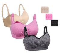 Dreamburn Maternity Nursing Bra 1/2/3 Pack Wireless Seamless Breastfeeding Bras 4 Rows Adjust Hook with Removable Spill Prevention Pads Add Extenders Comfortable