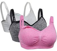 Dreamburn Maternity Nursing Bra 1/2/3 Pack Wireless Seamless Breastfeeding Bras 4 Rows Adjust Hook with Removable Spill Prevention Pads Add Extenders Comfortable