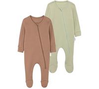DreamBuy 2-Pack Zip Sleepsuits - Baby Essentials for Newborns | 95% Cotton Baby Grow | Unisex Baby Clothes |Newborn Essentials | Soft Zip-Up Sleepsuit for Boys & Girls (Biscuit & Sage, 12-18 Months)