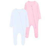 DreamBuy 2-Pack Zip Sleepsuits - Baby Essentials for Newborns | 95% Cotton Baby Grow | Unisex Baby Clothes | Newborn Essentials | Soft Zip-Up Sleepsuit (UK, Age, 18 Months, 24 Months, White & Pink)