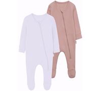 DreamBuy 2-Pack Zip Sleepsuits - Baby Essentials for Newborns | 95% Cotton Baby Grow | Unisex Baby Clothes | Newborn Essentials | Soft Zip-Up Sleepsuit for Boys & Girls (White & Mocha, 2-3 Years)