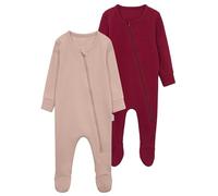 DreamBuy 2-Pack Zip Sleepsuits - Baby Essentials for Newborns | 95% Cotton Baby Grow | Unisex Baby Clothes | Hospital Outfit | Soft Zip-Up Sleepsuit for Boys & Girls (Mocha & Claret, 0-3 Months)