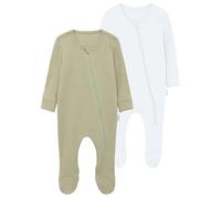 DreamBuy 2-Pack Zip Sleepsuits - Baby Essentials for Newborns | 95% Cotton Baby Grow | Unisex Baby Clothes | Newborn Essentials | Soft Zip-Up Sleepsuit for Boys & Girls (Sage & White, 0-3 Months)