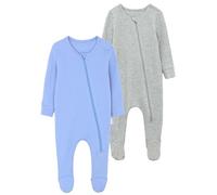 DreamBuy 2-Pack Zip Sleepsuits - Baby Essentials for Newborns | 95% Cotton Baby Grow | Unisex Baby Clothes | Newborn Essentials | Soft Zip-Up Sleepsuit (UK, Age, 3 Months, 6 Months, Blue & Grey)