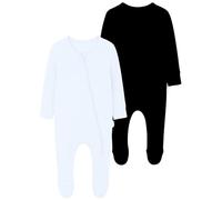 DreamBuy 2-Pack Zip Sleepsuits - Baby Essentials for Newborns | 95% Cotton Baby Grow | Unisex Baby Clothes | Newborn Essentials | Soft Zip-Up Sleepsuit for Boys & Girls (White & Black, 0-3 Months)