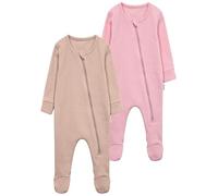 DreamBuy 2-Pack Zip Sleepsuits - Baby Essentials for Newborns | 95% Cotton Baby Grow | Unisex Baby Clothes | Newborn Essentials | Soft Zip-Up Sleepsuit for Boys & Girls (Mocha & Pink, 18-24 Months)