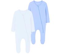 DreamBuy 2-Pack Zip Sleepsuits - Baby Essentials for Newborns | 95% Cotton Baby Grow | Unisex Baby Clothes | Newborn Essentials | Soft Zip-Up Sleepsuit (UK, Age, 3 Months, 6 Months, White & Blue)