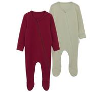 DreamBuy 2-Pack Zip Sleepsuits - Baby Essentials for Newborns | 95% Cotton Baby Grow | Unisex Baby Clothes | Newborn Essentials | Soft Zip-Up Sleepsuit for Boys & Girls (Claret & Sage, 18-24 Months)