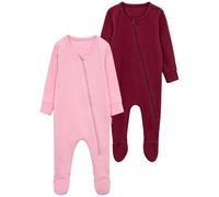 DreamBuy 2-Pack Zip Sleepsuits - Baby Essentials for Newborns | 95% Cotton Baby Grow | Unisex Baby Clothes | Newborn Essentials | Soft Zip-Up Sleepsuit for Boys & Girls (Pink & Claret, 18-24 Months)