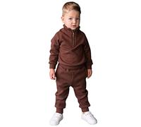 DreamBuy Adult Fleeced Tracksuit - 2-Pcs Men and Women Tracksuit - Ribbed Cotton (S, Walnut)