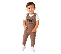 DreamBuy Personalised 1st Birthday Dungarees - Custom Embroidered Soft Cotton Romper - Any Text Personalisation - Bespoke Milestone Birthday Outfit (UK, Age, 12 Months, 18 Months, Biscuit)