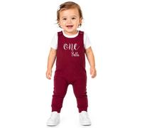 DreamBuy Personalised 1st Birthday Dungarees - Custom Embroidered Soft Cotton Romper - Any Text Personalisation - Bespoke Milestone Birthday Outfit (UK, Age, 3 Months, 6 Months, Claret Red)