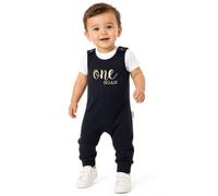 DreamBuy Personalised 1st Birthday Dungarees - Custom Embroidered Soft Cotton Romper - Any Text Personalisation - Bespoke Milestone Birthday Outfit (UK, Age, 3 Months, 6 Months, Black)