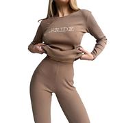 DreamBuy Personalised Anytext Women's Pyjamas Set Ladies Pyjamas Long Sleeve Cotton Sleepwear Pjs Loungewear Sets (UK, Alpha, L, Regular, Regular, Biscuit)