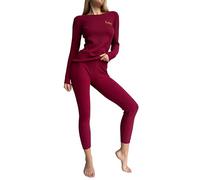 DreamBuy Personalised Anytext Women's Pyjamas Set Ladies Pyjamas Long Sleeve Cotton Sleepwear Pjs Loungewear Sets (UK, Alpha, S, Regular, Regular, Claret Red)