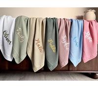 DreamBuy Personalised Baby Blanket Embroidered with Name Soft Customised Blanket for Newborn Baby Girl Cot & Pram Blanket Baby Girl Present 100x80cm (Taupe)