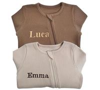 DreamBuy Personalised Zip Sleepsuit with Embroidered Name - Soft Newborn Baby Gift, Cotton All-in-One for Girls or Boys Baby Essentials with Mittens or Feet 0-36 Months (Shortbread 18-24 Months)