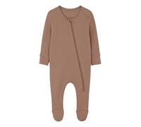 DreamBuy Personalised Zip Sleepsuit with Embroidered Name - Soft Newborn Baby Gift, Cotton All-in-One for Girls or Boys - Baby Essentials with Mittens or Feet - 0-36 Months (Biscuit, 3-6 Months)