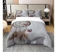 Dreamcatcher 100% Cotton Duvet Cover Double Size Boho Dream Catcher Bedding 100% Cotton Set for Kids Boys Girls Teens Room Decor Bohemian Style Comforter Cover Set Bedspread Cover 3Pcs Zipper