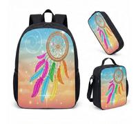 Dreamcatcher 17 Inch Backpack 3 Piece Set Magical Feather School Bag for Girls Mystical Forest Fantasy Print Daypack (09)
