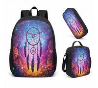 Dreamcatcher 17 Inch Backpack 3 Piece Set Magical Feather School Bag for Girls Mystical Forest Fantasy Print Daypack (17)