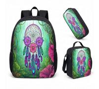 Dreamcatcher 17 Inch Backpack 3 Piece Set Magical Feather School Bag for Girls Mystical Forest Fantasy Print Daypack (10)